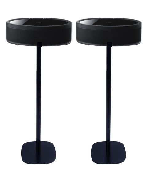 Set of two black Vebos floor stands with Yamaha MusicCast 50