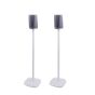 Set of two white Vebos floor stands with Denon HEOS 1