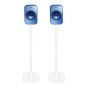 Set of two white Vebos floor stands with KEF LSX detail view