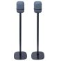 Set of two black Vebos floor stands with Google Nest Audio