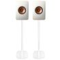Set of two white Vebos floor stands with KEF LS50