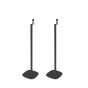 Set of two black Vebos floor stands with Polk SR1 Wireless Surrounds detail view