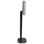 Set of two black Vebos floor stands with Sony BRAVIA Theatre Quad detail view