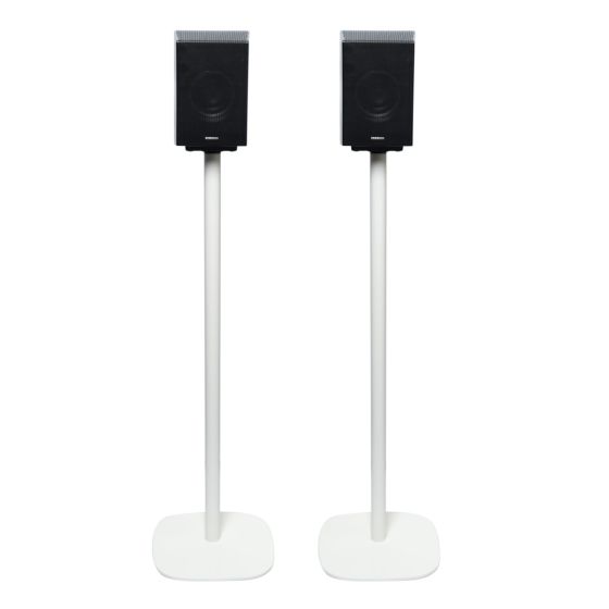 Set of two white Vebos floor stands with Samsung HW-Q990F