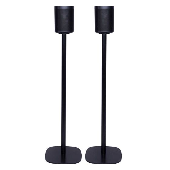 Set of two black Vebos floor stands with Sonos One