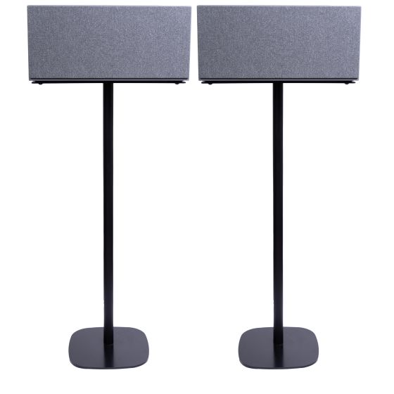 Set of two black Vebos floor stands with Audio Pro Addon C20
