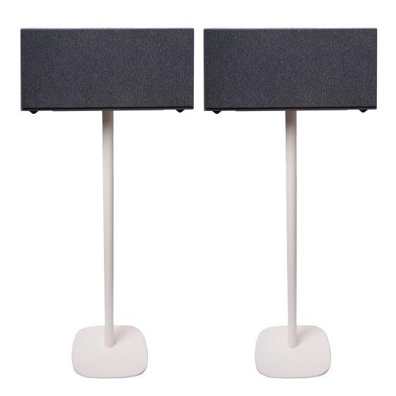 Set of two white Vebos floor stands with Audio Pro C20