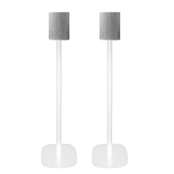 Set of two white Vebos floor stands with B&O BeoPlay M3