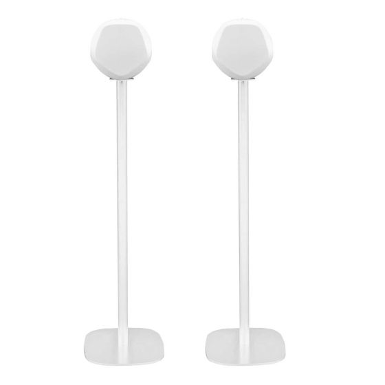 Set of two white Vebos floor stands with B&O BeoPlay S3