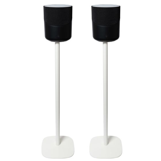 White Vebos floor stand with Bluesound Pulse M