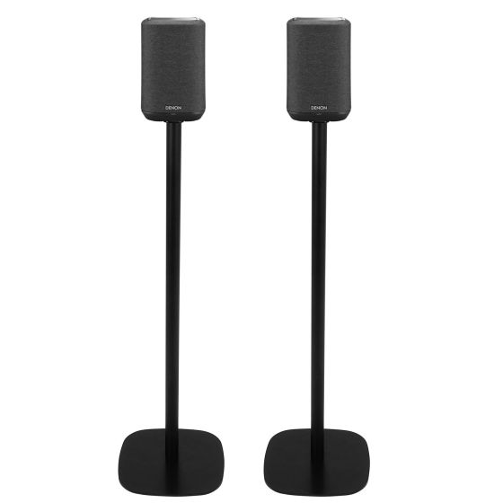 Set of two black Vebos floor stands with Denon Home 150
