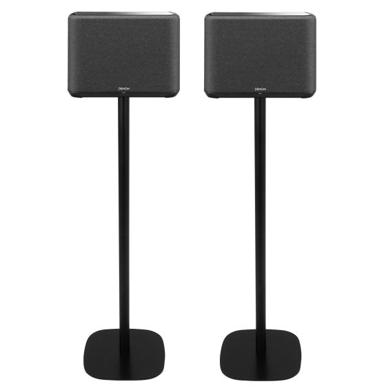 Set of two black Vebos floor stands with Denon Home 250