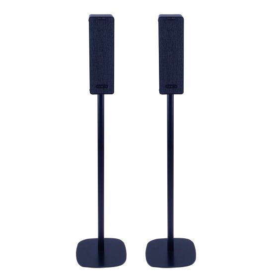 Set of two black Vebos floor stands with Ikea Symfonisk vertical