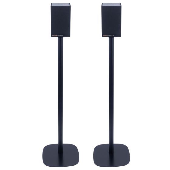 Set of two black Vebos floor stands with Klipsch Cinema 600