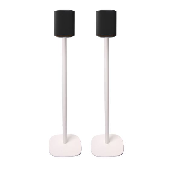 Set of two white Vebos floor stands with LG Sound Suite M5