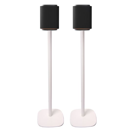 Set of two white Vebos floor stands with LG Sound Suite M7