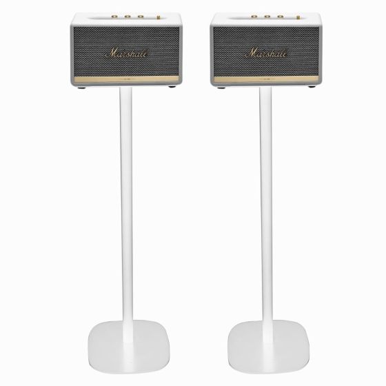 Set of two white Vebos floor stands with Marshall Acton