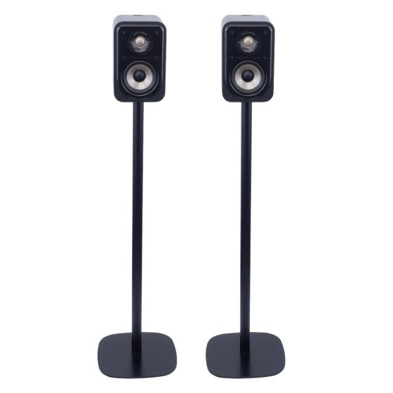 Set of two black Vebos floor stands with Polk Signature S10e