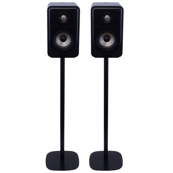 Set of two black Vebos floor stands with Polk Signature S15e