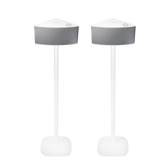 Set of two white Vebos floor stands with Samsung M3 WAM351