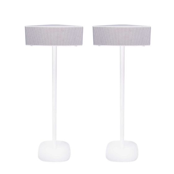 Set of two white Vebos floor stands with Samsung M5 WAM551