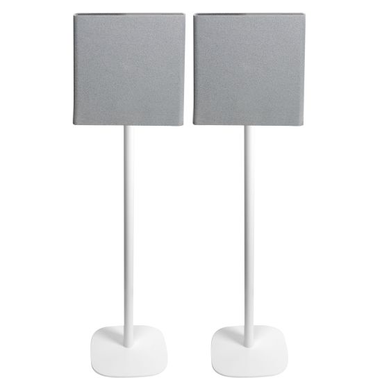 Set of two white Vebos floor stands with Sony BRAVIA Theatre Quad