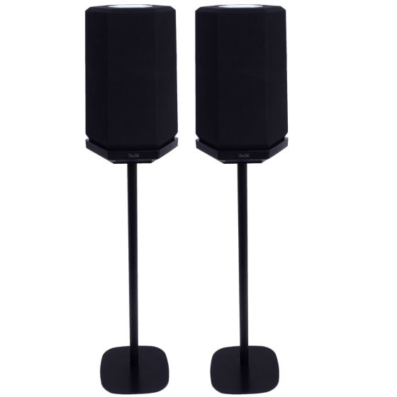 Set of two black Vebos floor stands with Teufel Holist M