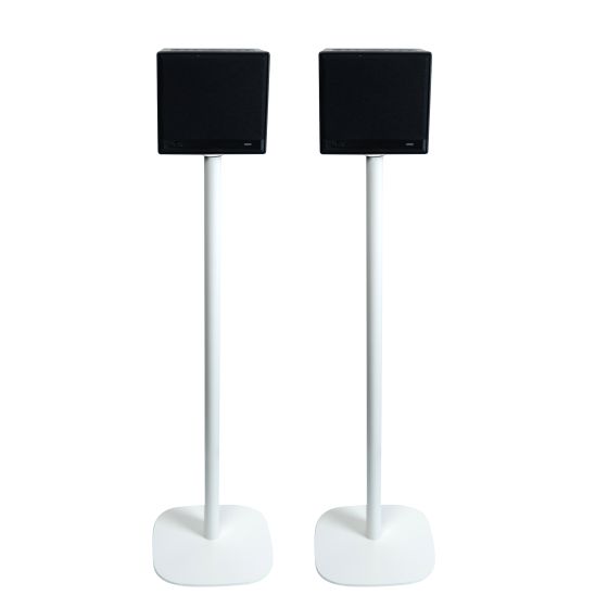 Set of two white Vebos floor stands with Teufel One S