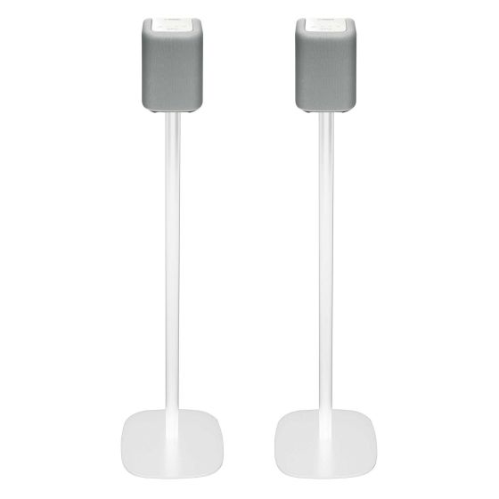 Set of two white Vebos floor stands with Yamaha WX-010 MusicCast