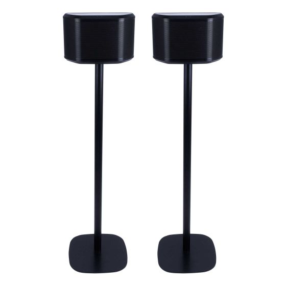Set of two black Vebos floor stands with Yamaha WX-030 MusicCast