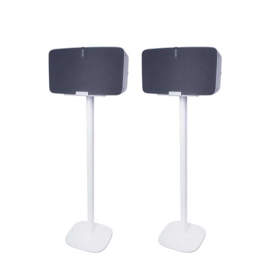 Set of two white Vebos floor stands with Sonos Play 5 Gen 2