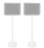 Set of two white Vebos floor stands with Denon Home 350